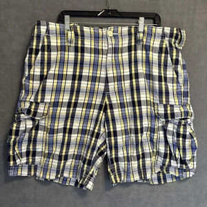 Ralph Lauren Polo Jeans Co Cargo Shorts Mens 40 Blue Yellow Plaid Baggy VTG Y2K